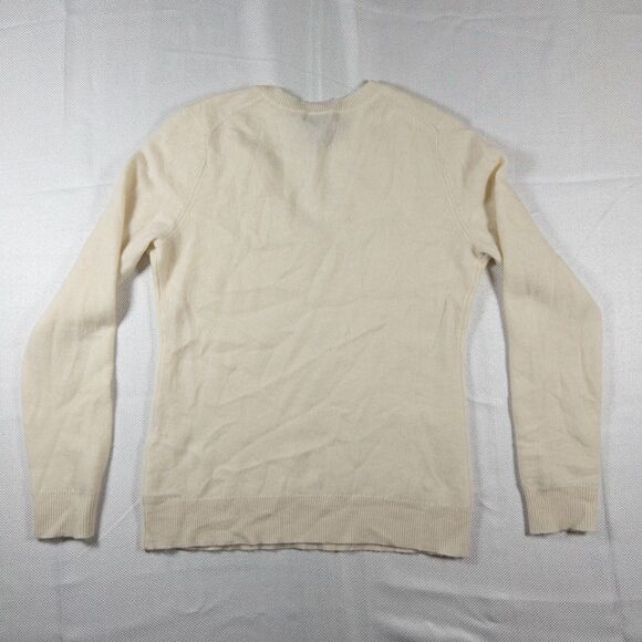 Lord & Taylor 100% Cashmere V-Neck Sweater Cream Minimalist Luxury Knit S - Picture 10 of 10